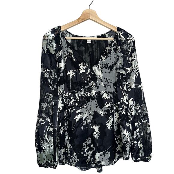 Diane von Furstenberg Black Gray White Abstract Print Silk Blend Blouse Small - Picture 1 of 5